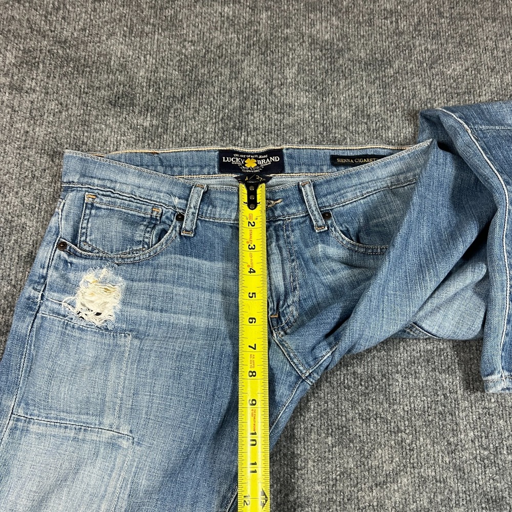 Lucky Brand Sienna Cigarette Straight Jeans Women 4/27 Blue Patchwork Distressed - Picture 4 of 15
